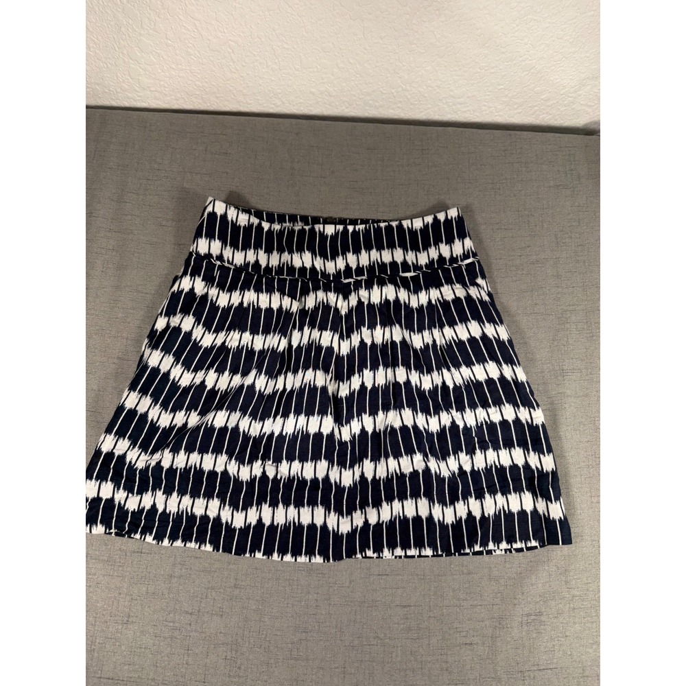LOFT Navy Blue White Ikat Print Linen Blend Mini Skirt with Pockets Size 4